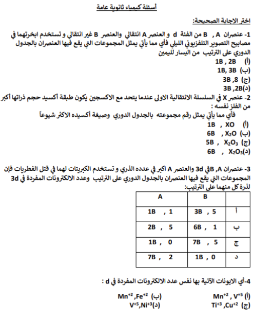 مرجاعة ليلة الامتحان كيمياء3 مرجاعة ليلة الامتحان كيمياء3